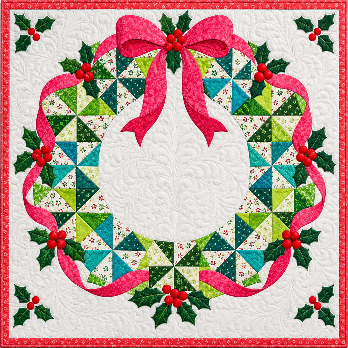 Christmas Wreath Pinwheel Quilt Blanket