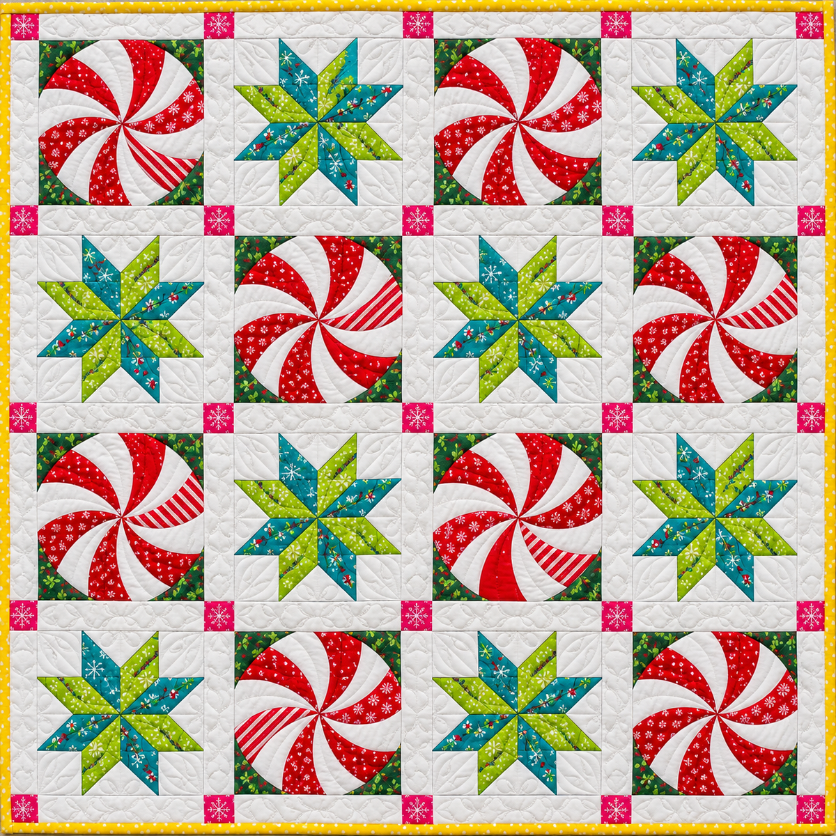 Peppermint Star Carnival Quilt Blanket