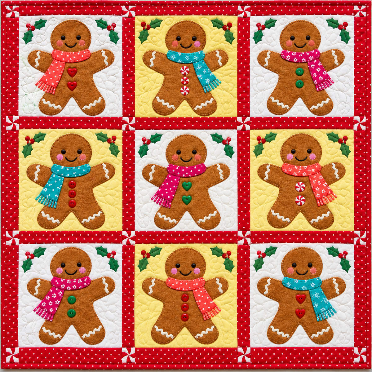 Gingerbread Candy Patchwork Quilt Blanket