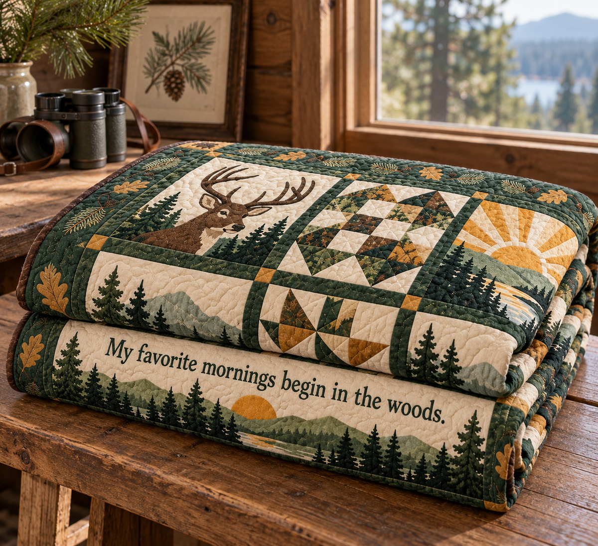 Woodland Daybreak TD281026001 Quilt Blanket — folded