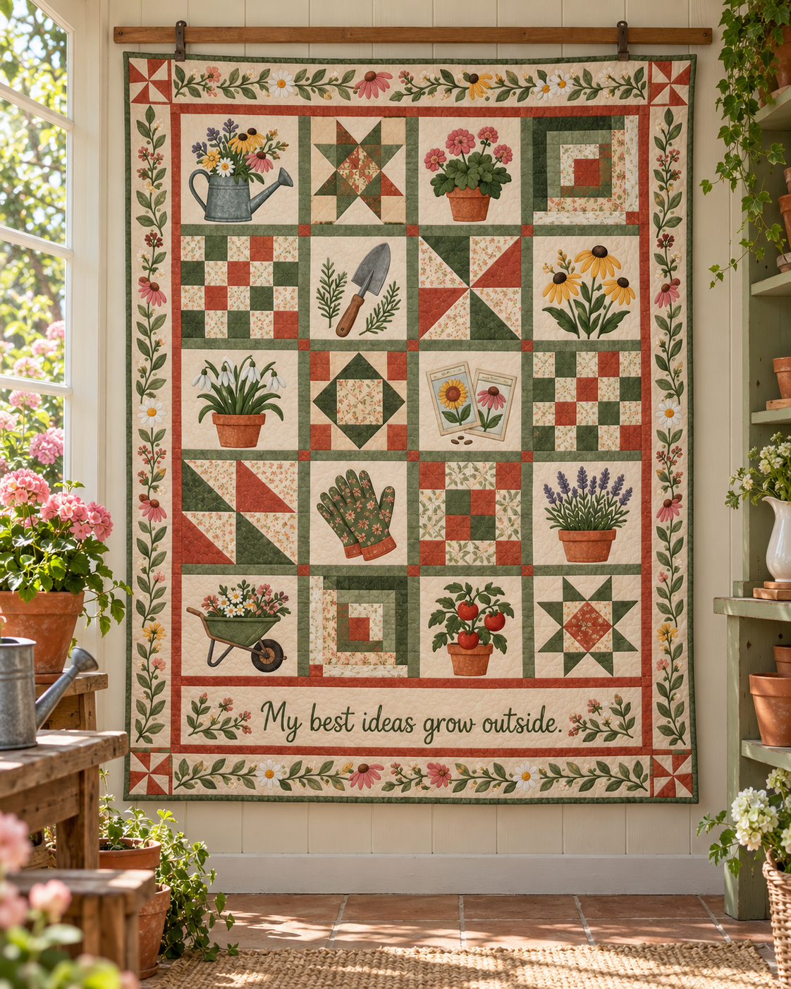 Petals & Patience TD281026007 Quilt Blanket — hanging