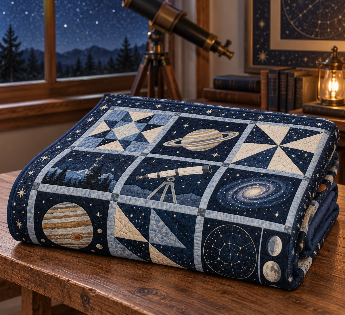 Midnight Observatory TD281026010 Quilt Blanket — folded