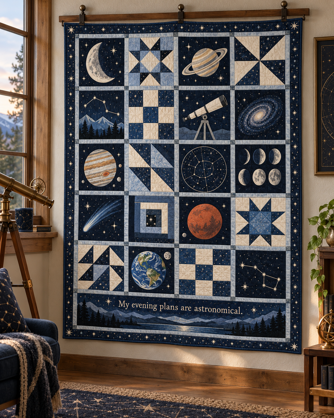Midnight Observatory TD281026010 Quilt Blanket — hanging