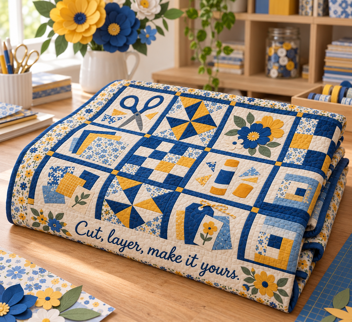 Paper Petal Parade TD281026022 Quilt Blanket — folded