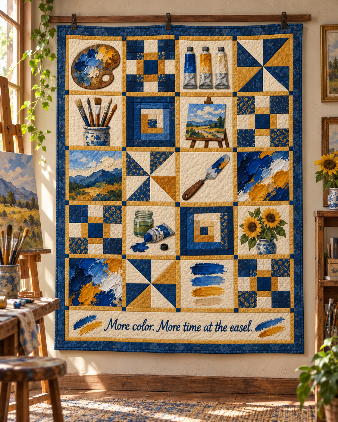 At the Easel TD281026025 Quilt Blanket — hanging