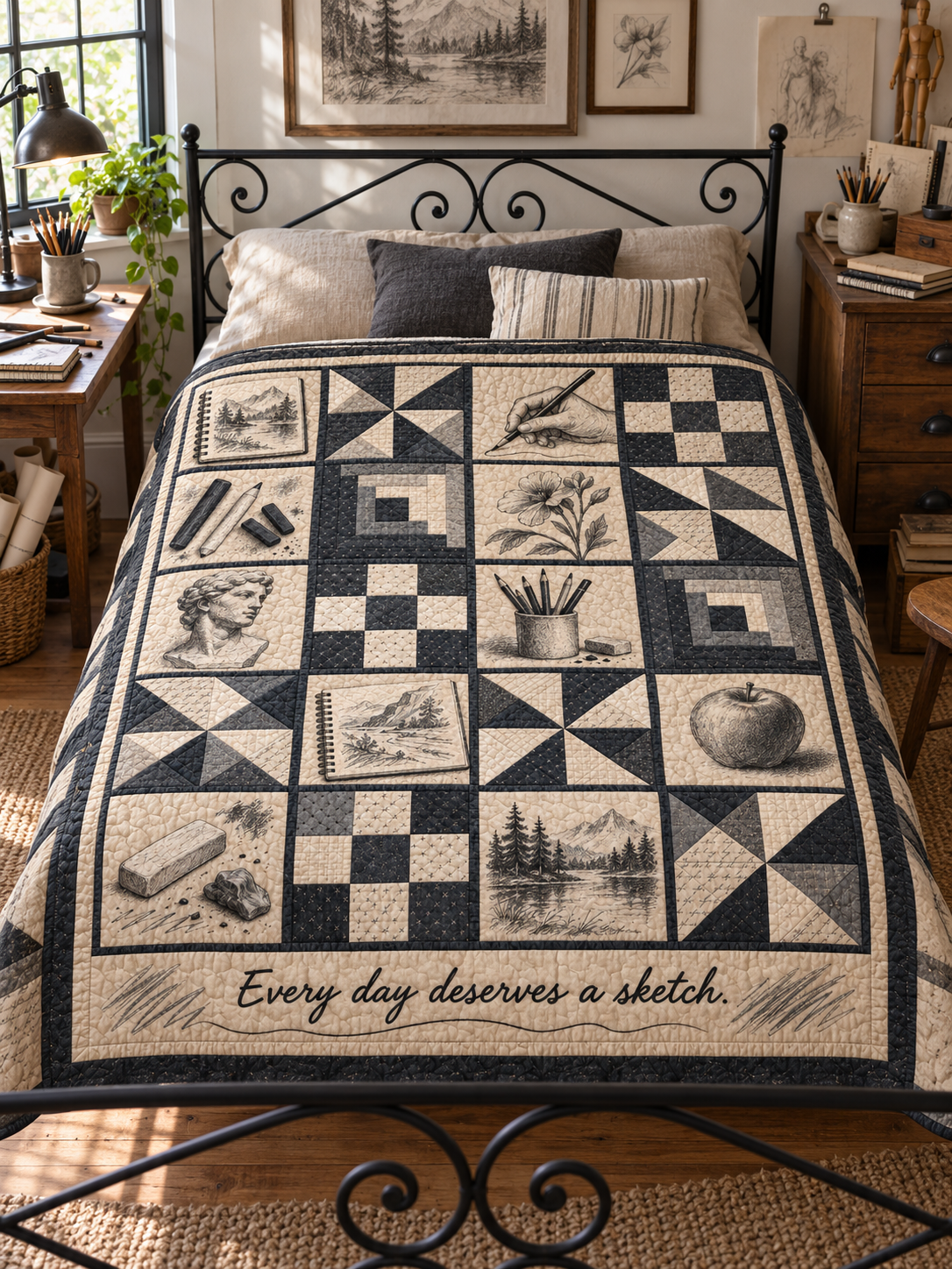 Everyday Sketchbook TD281026026 Quilt Blanket — bed