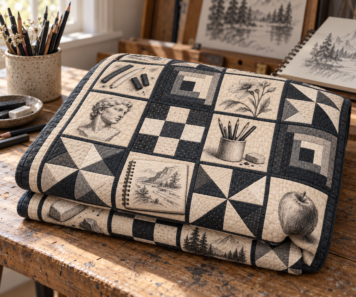 Everyday Sketchbook TD281026026 Quilt Blanket — folded