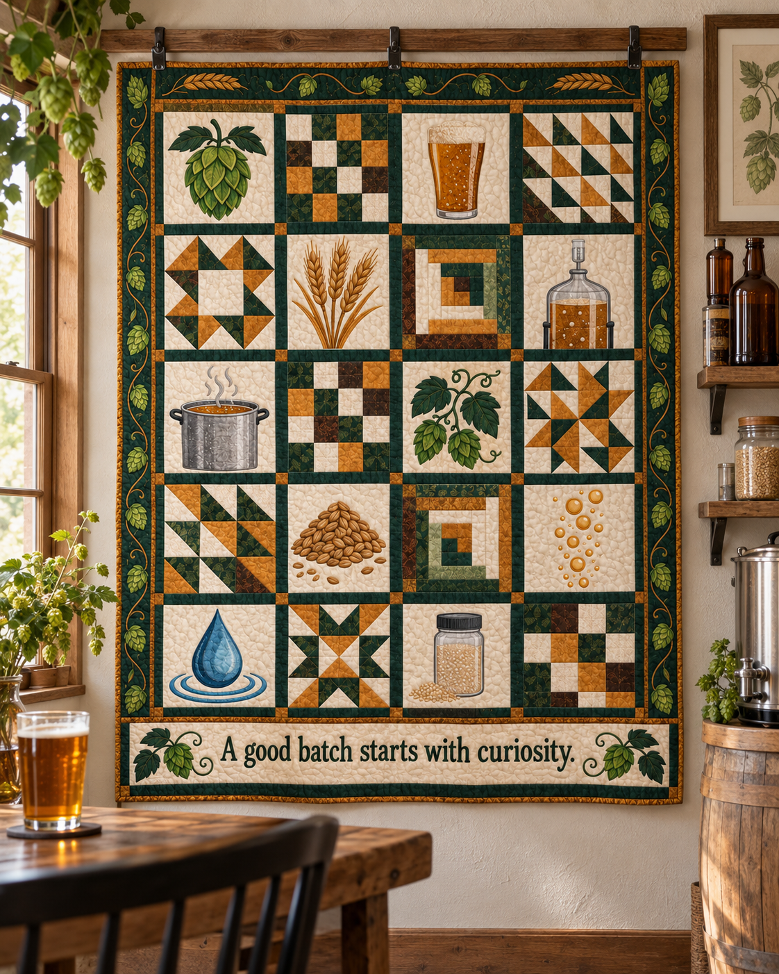 Hops & Curiosity TD281026035 Quilt Blanket — hanging