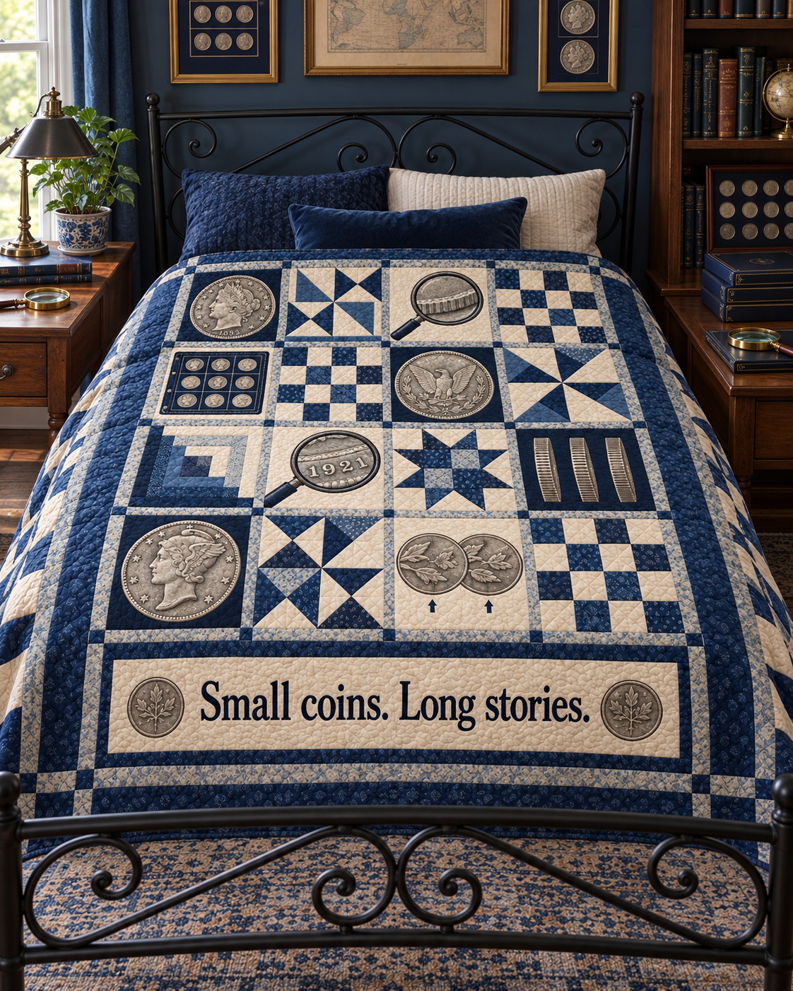 Small Coins Long Stories TD281026047 Quilt Blanket — bed