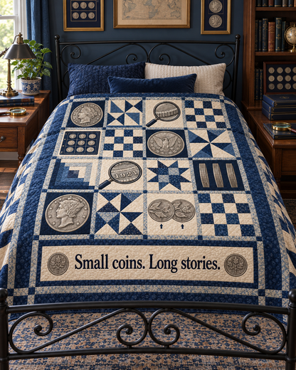 Small Coins Long Stories TD281026047 Quilt Blanket — bed