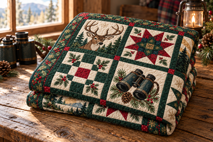Woodland Christmas Dawn Quilt Blanket — folded mockup