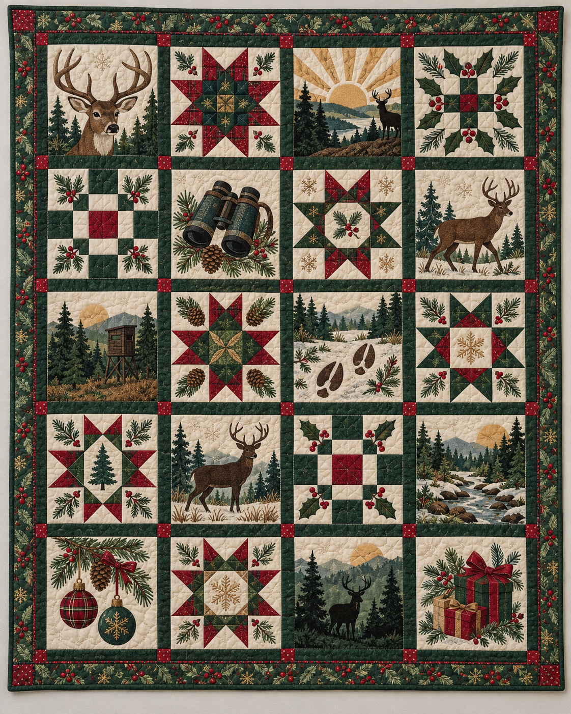 Woodland Christmas Dawn Quilt Blanket — main design