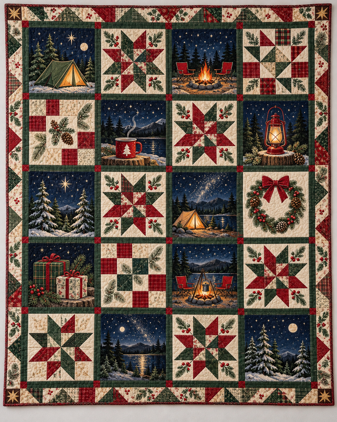 Campfire Christmas Quilt Blanket — main design