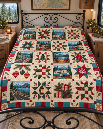 Holiday Home on Wheels Quilt Blanket — bed mockup