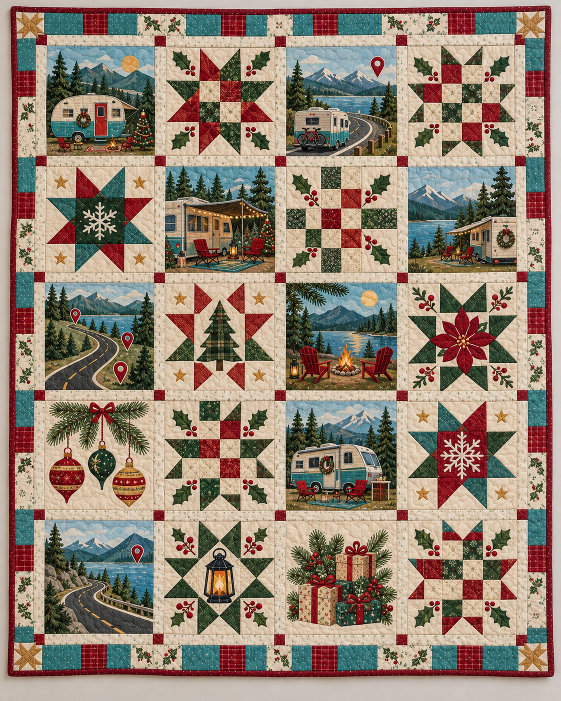 Holiday Home on Wheels Quilt Blanket — main design