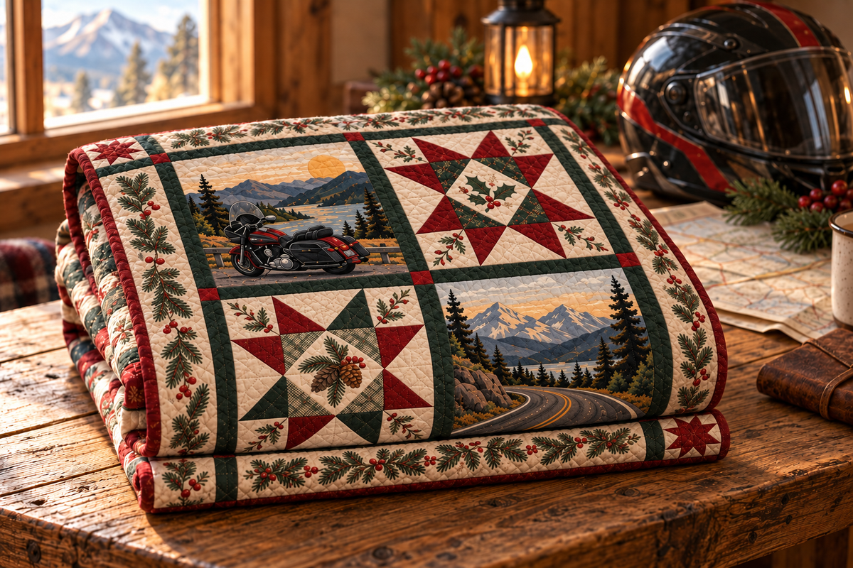 Yuletide Open Road Quilt Blanket — folded mockup