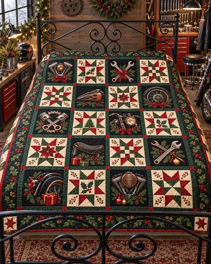 Chrome & Christmas Quilt Blanket — bed mockup