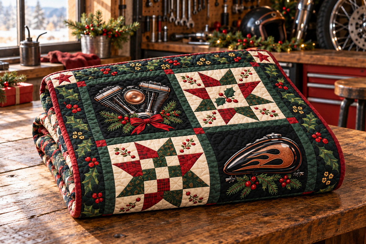 Chrome & Christmas Quilt Blanket — folded mockup
