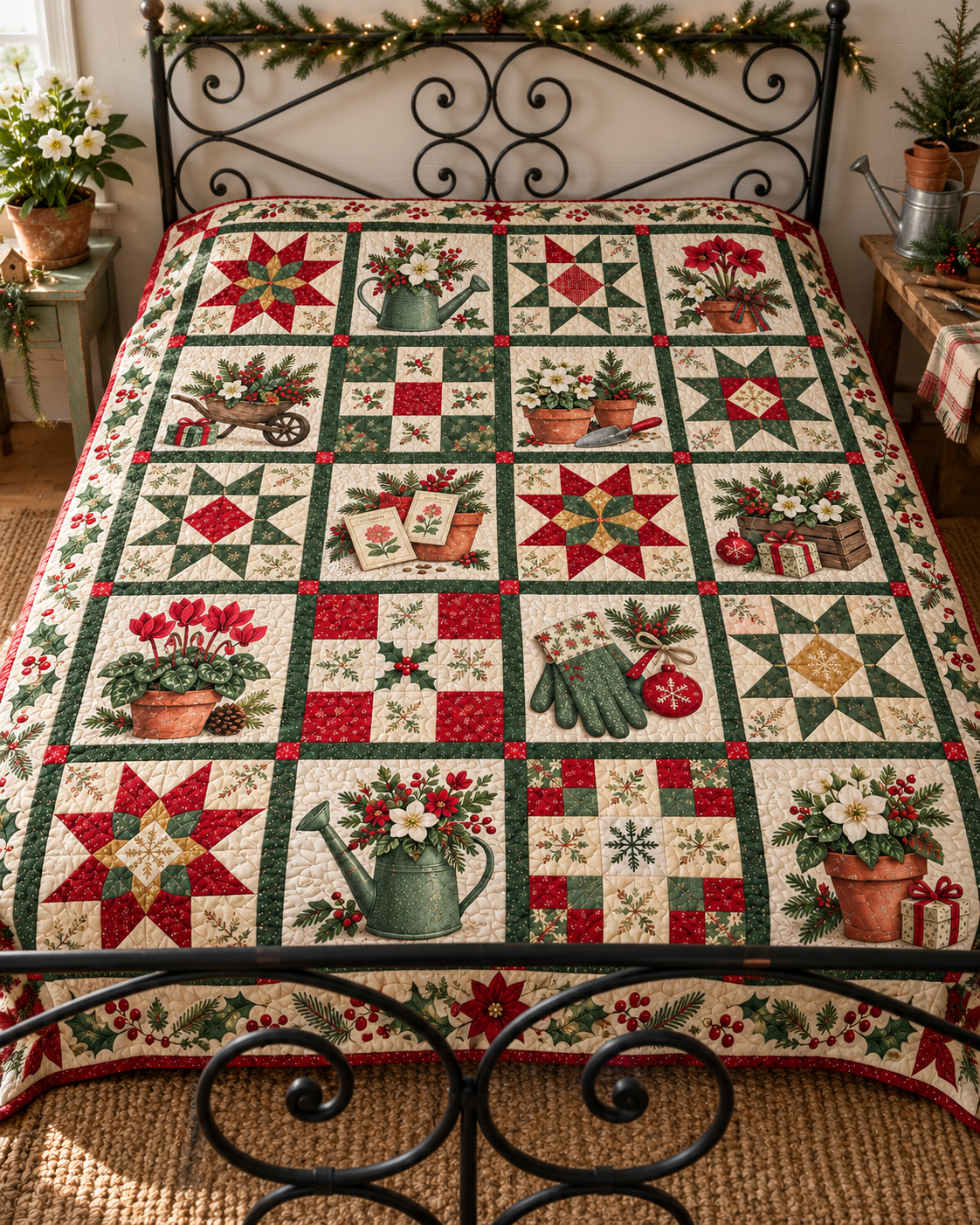 Garden of Christmas Wishes Quilt Blanket — bed mockup