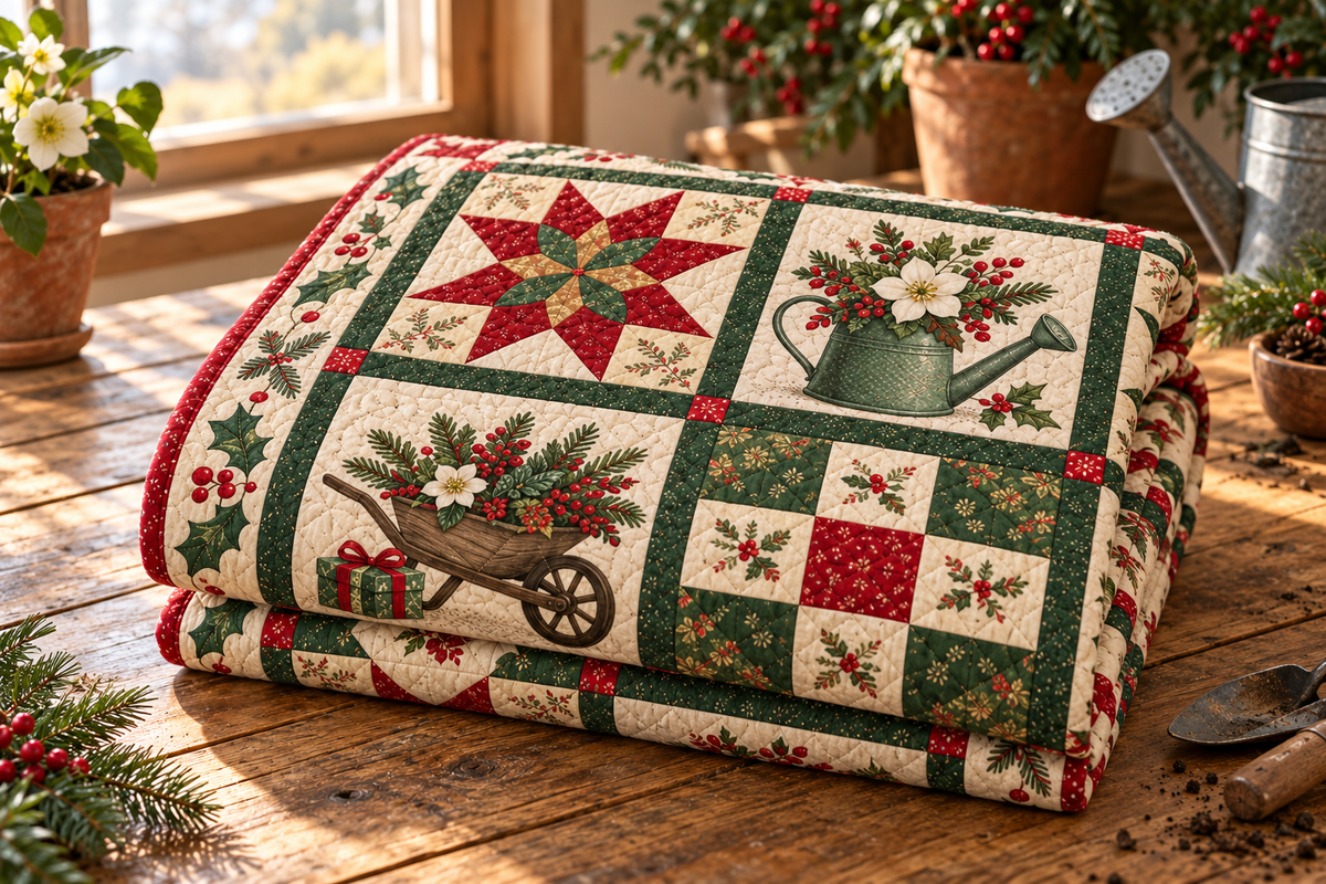 Garden of Christmas Wishes Quilt Blanket — folded mockup
