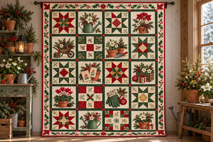 Garden of Christmas Wishes Quilt Blanket — hanging mockup