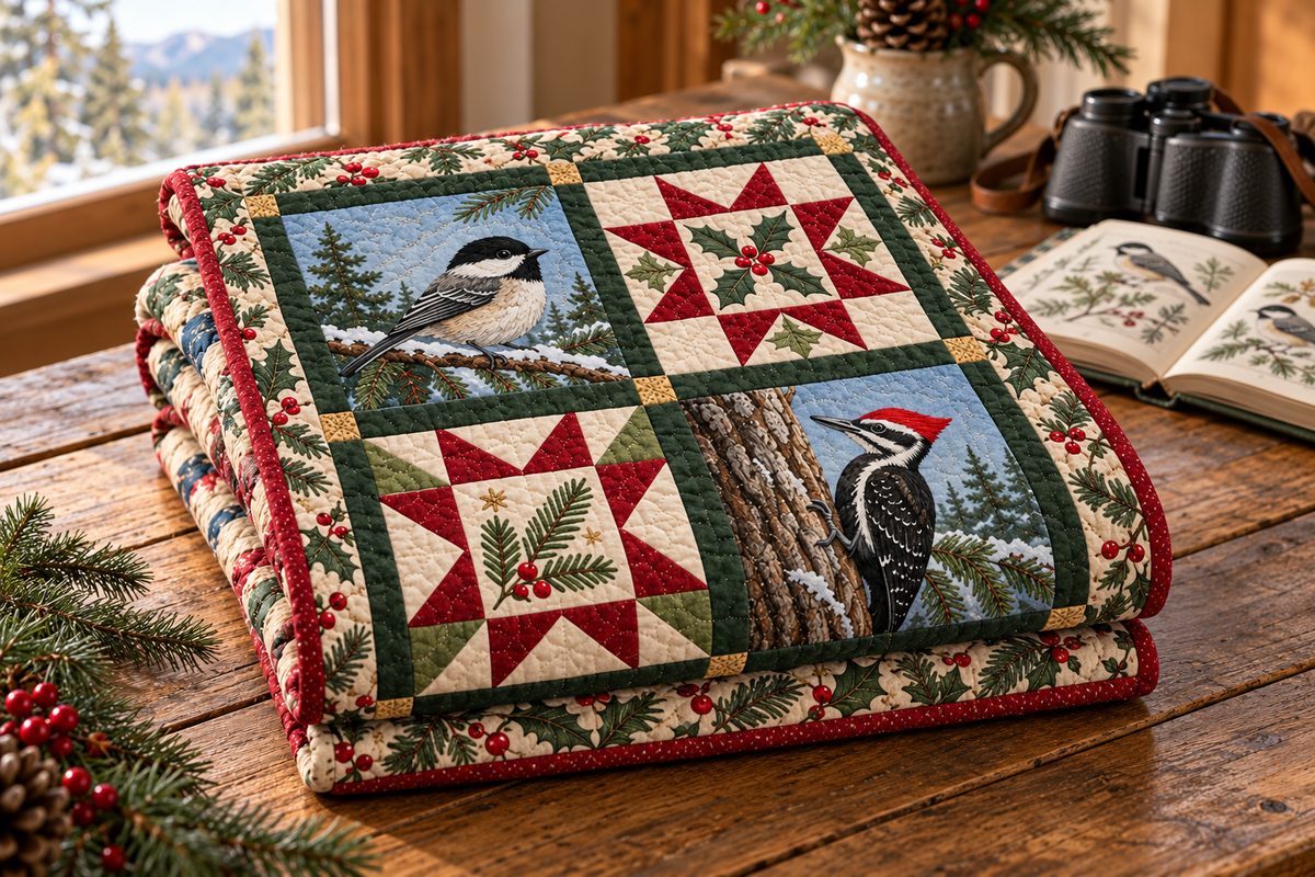 Winter Wings Quilt Blanket — folded mockup