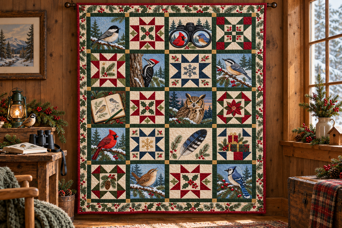 Winter Wings Quilt Blanket — hanging mockup