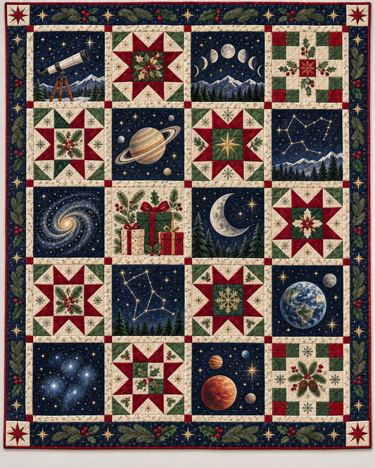 Starlight Christmas Observatory Quilt Blanket — main design