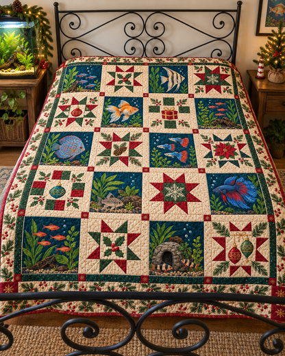 Christmas Underwater Quilt Blanket — bed mockup