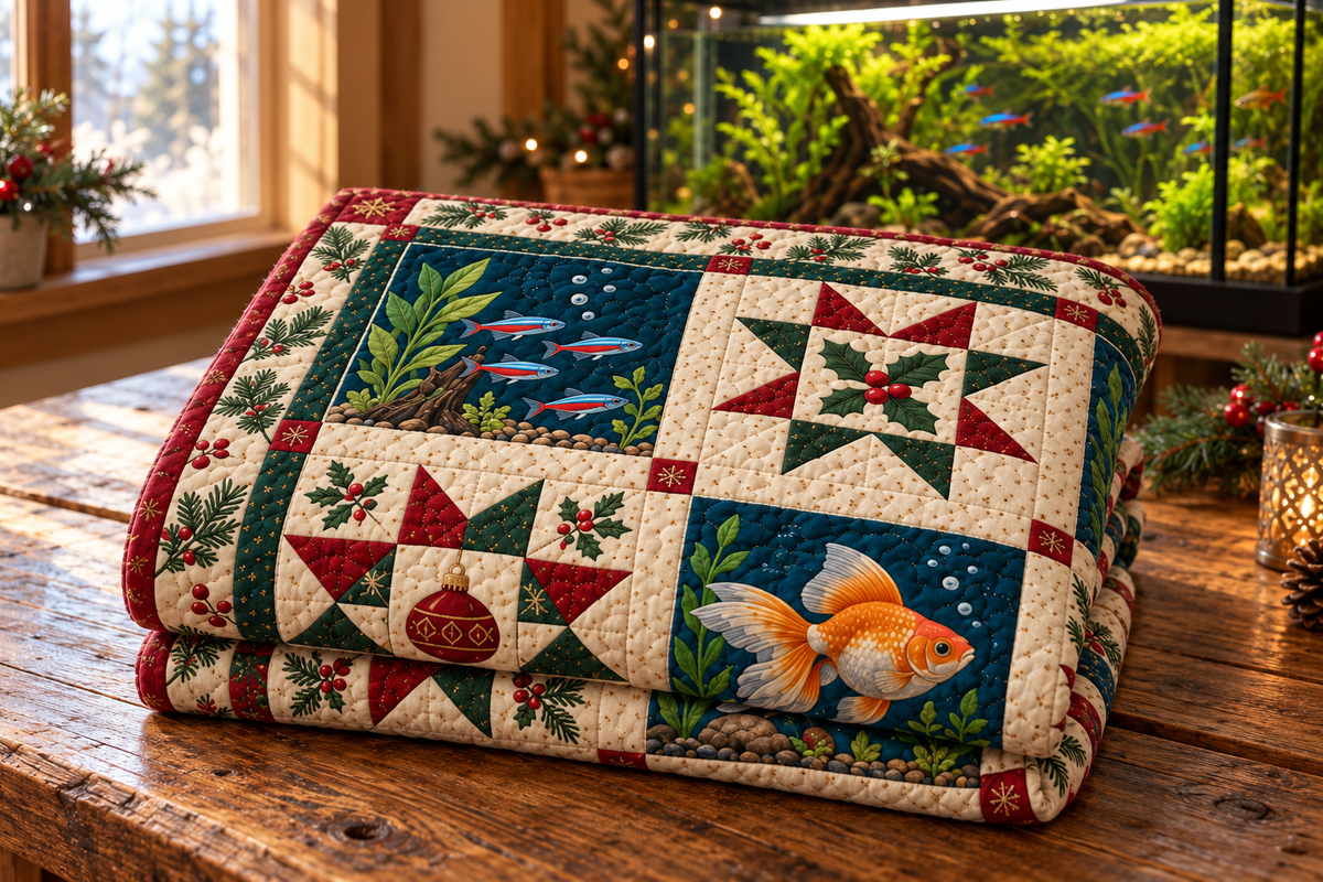 Christmas Underwater Quilt Blanket — folded mockup