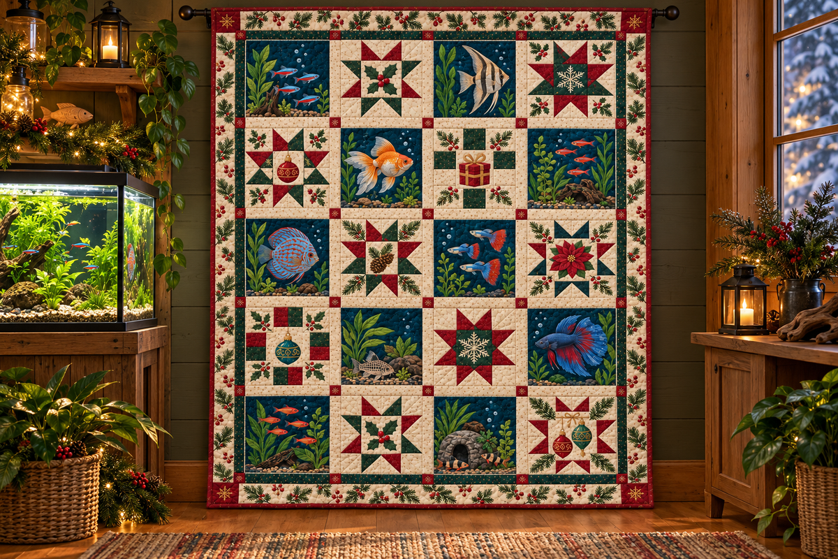 Christmas Underwater Quilt Blanket — hanging mockup