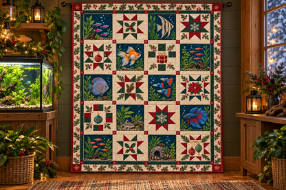 Christmas Underwater Quilt Blanket — hanging mockup