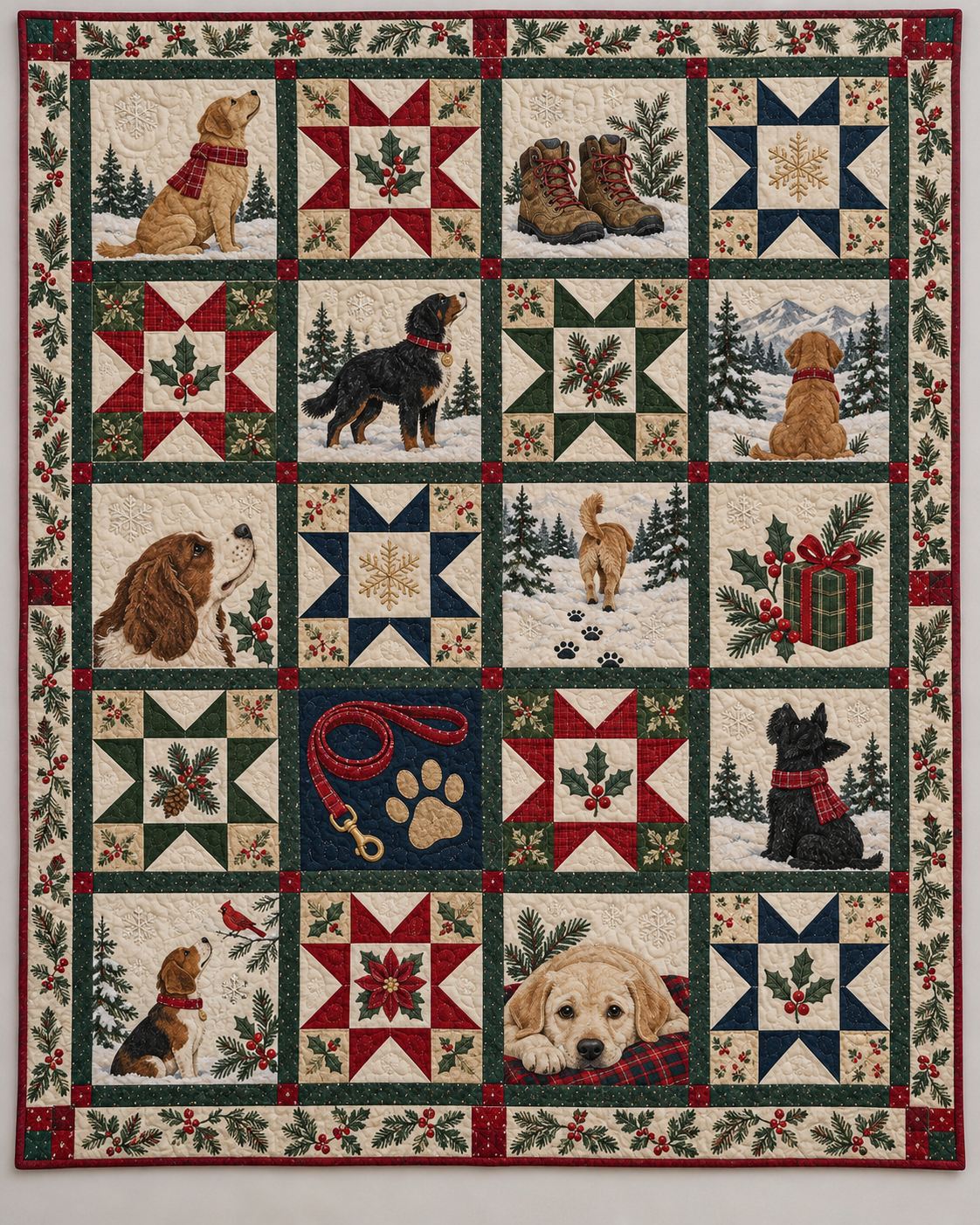 Paws by the Christmas Hearth Quilt Blanket — main design