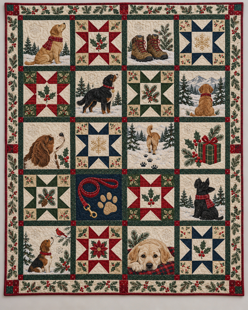 Paws by the Christmas Hearth Quilt Blanket — main design
