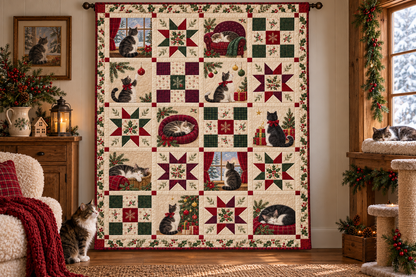 Purrs & Pine Quilt Blanket — hanging mockup