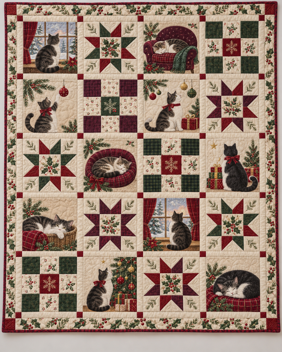 Purrs & Pine Quilt Blanket — main design