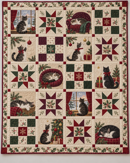Purrs & Pine Quilt Blanket — main design