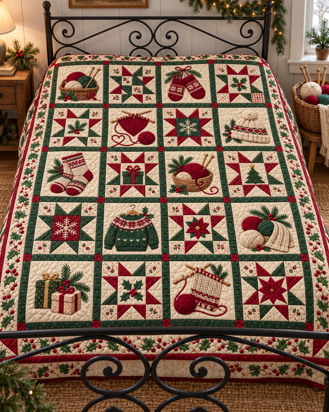 Knitted Christmas Comfort Quilt Blanket — bed mockup
