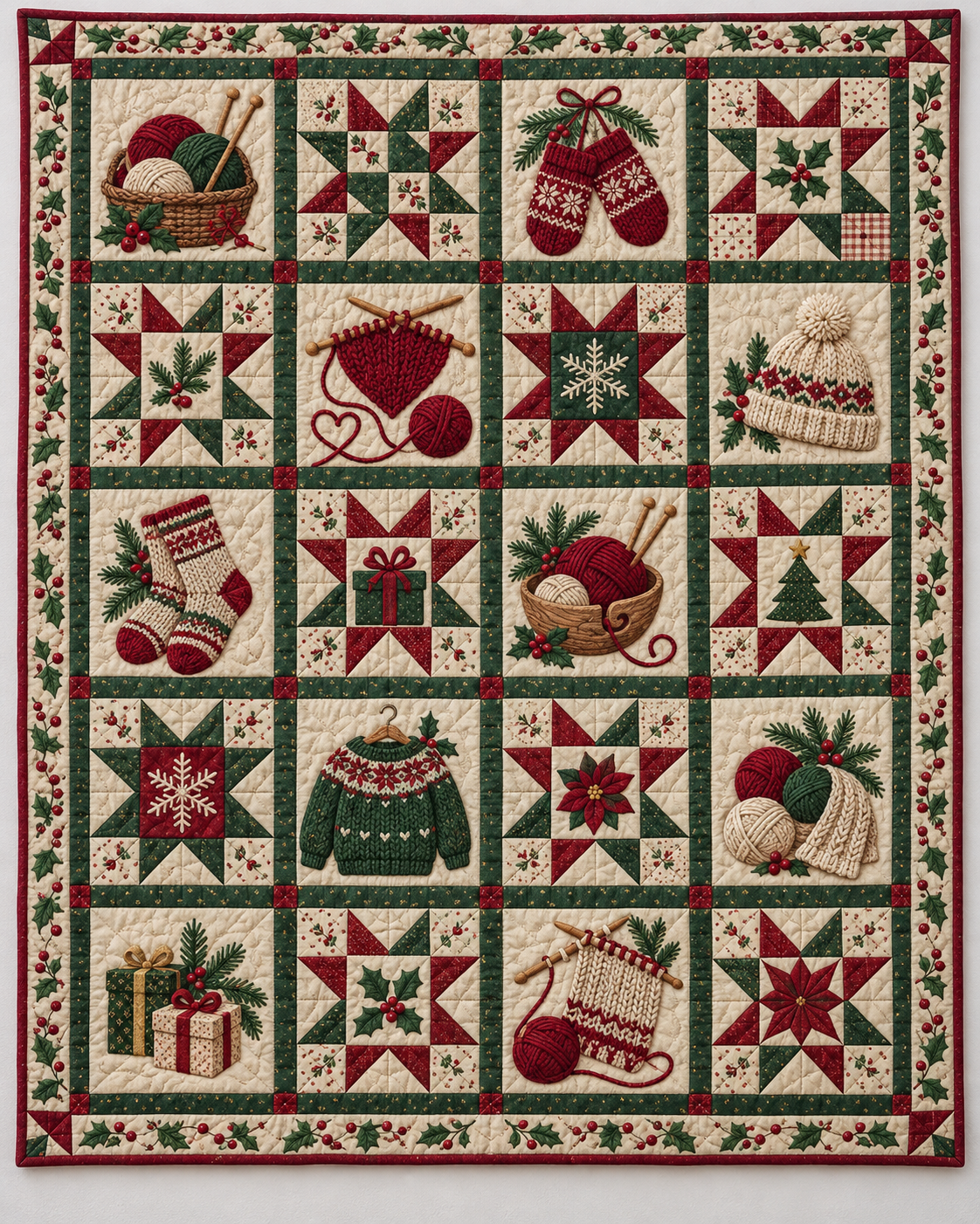 Knitted Christmas Comfort Quilt Blanket — main design