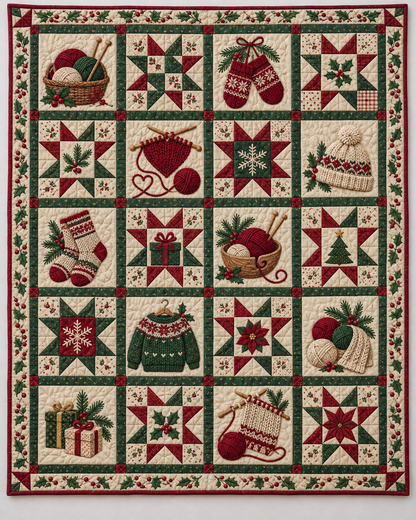 Knitted Christmas Comfort Quilt Blanket — main design