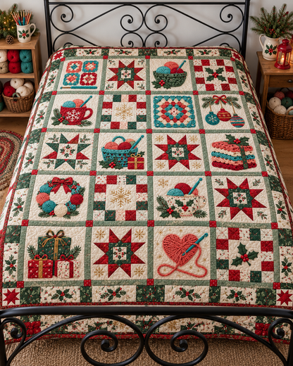 Granny Square Christmas Quilt Blanket — bed mockup