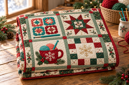 Granny Square Christmas Quilt Blanket — folded mockup