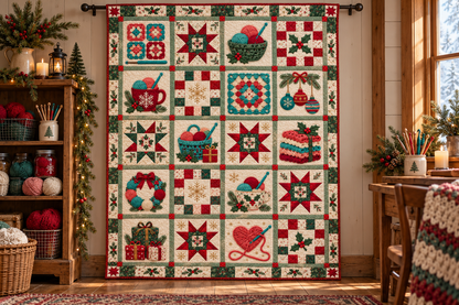 Granny Square Christmas Quilt Blanket — hanging mockup