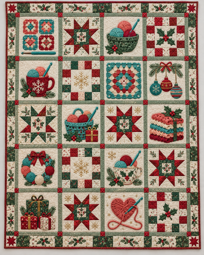 Granny Square Christmas Quilt Blanket — main design