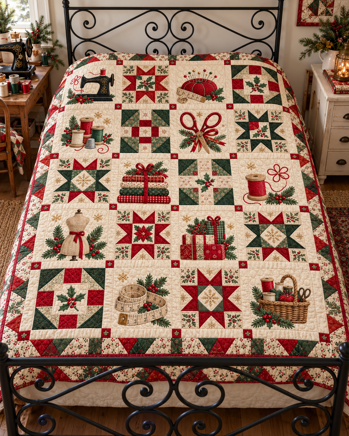 Sew Merry Quilt Blanket — bed mockup