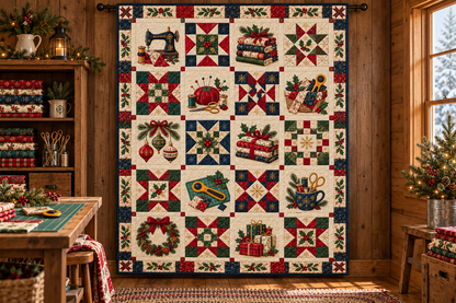 Christmas in Every Stitch Quilt Blanket — hanging mockup