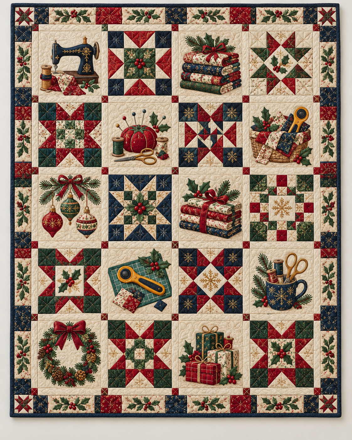 Christmas in Every Stitch Quilt Blanket — main design