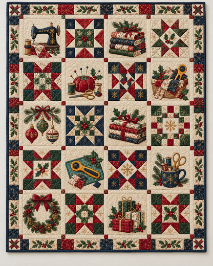 Christmas in Every Stitch Quilt Blanket — main design