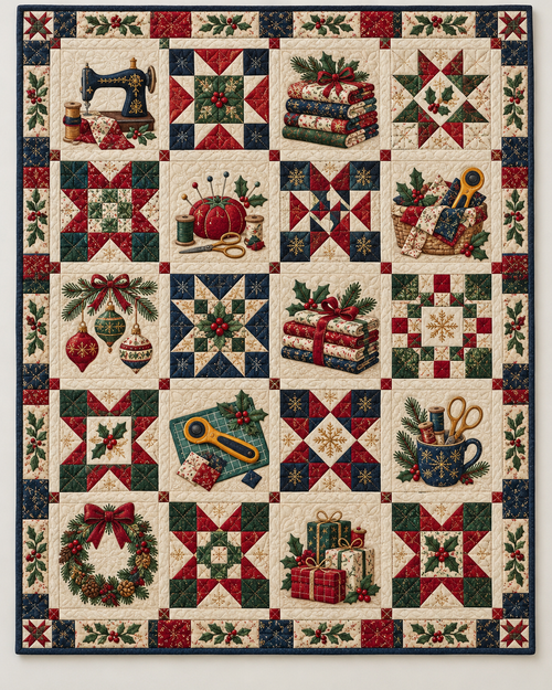 Christmas in Every Stitch Quilt Blanket — main design