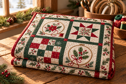 Holly Hoop Christmas Quilt Blanket — folded mockup